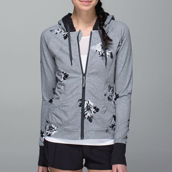 SALE Lululemon Movement Full Zip Hooded Jacket Atomic Flower Silver Spoon Grey 2 - Picture 1 of 11